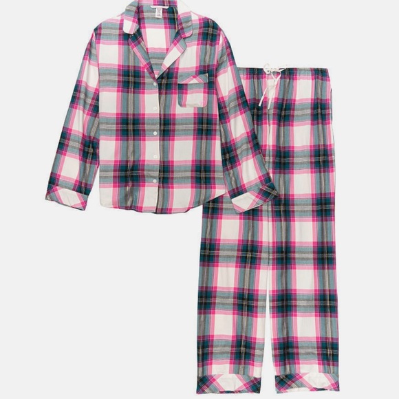 NWT Victoria's Secret XL 2 Pc Flannel Long Pajama Set Cotton Modal Plaid Shimmer - Picture 3 of 3